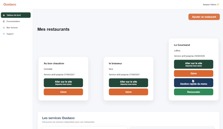 Interface de gestion Oustaoo et extension WordPress