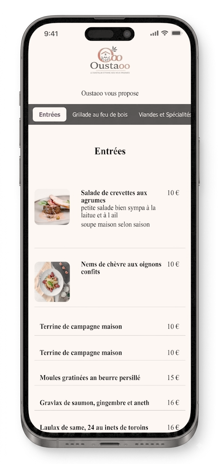 Menu QR affiché sur smartphone wordpress et plateforme