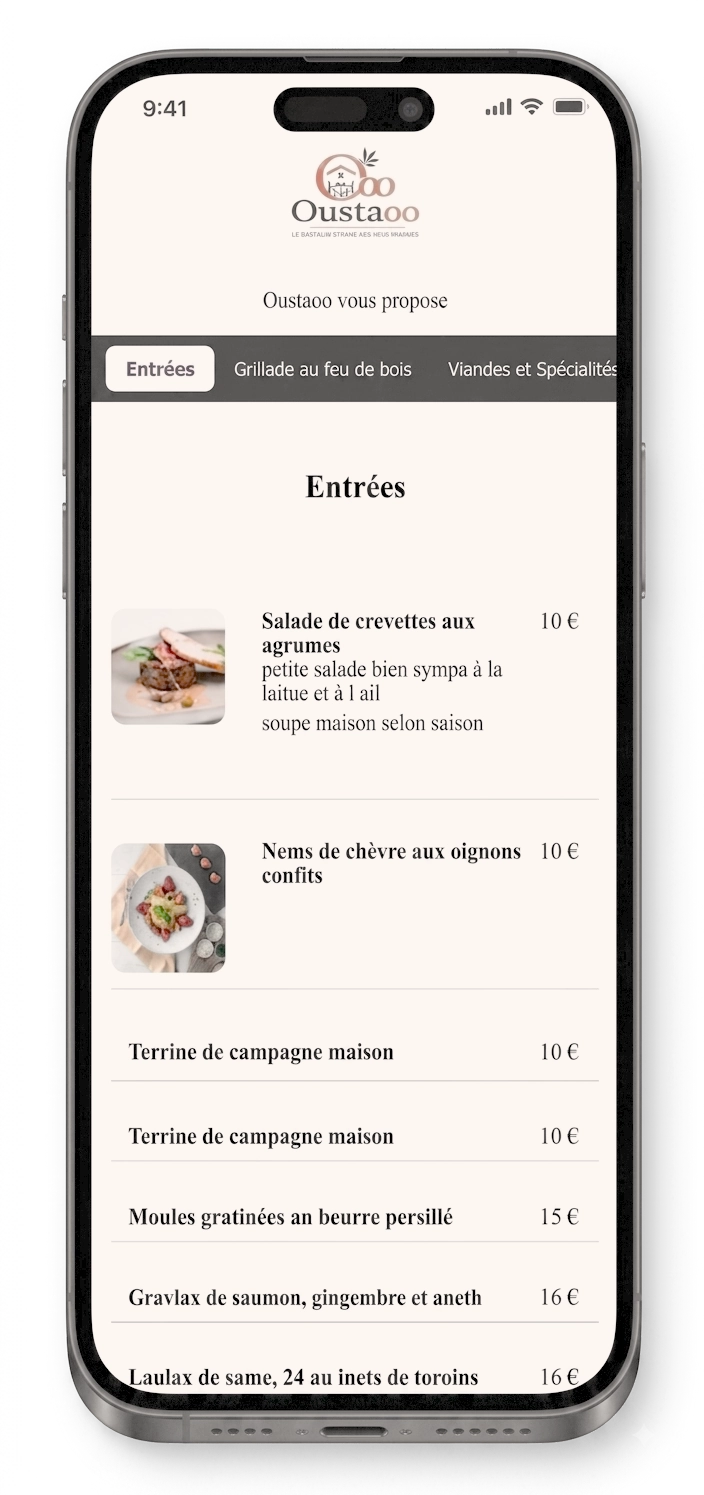 Menu QR affiché sur smartphone restauration